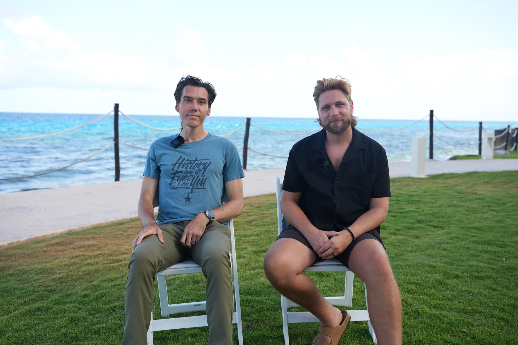 Two of the team recorded by the water